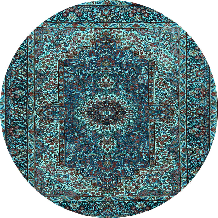 Round Medallion Light Blue Traditional Rug, tr2215lblu