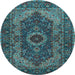 Round Medallion Light Blue Traditional Rug, tr2215lblu