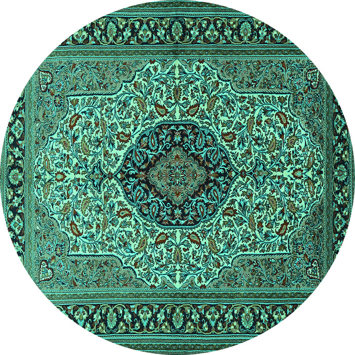Round Medallion Turquoise Traditional Rug, tr2216turq