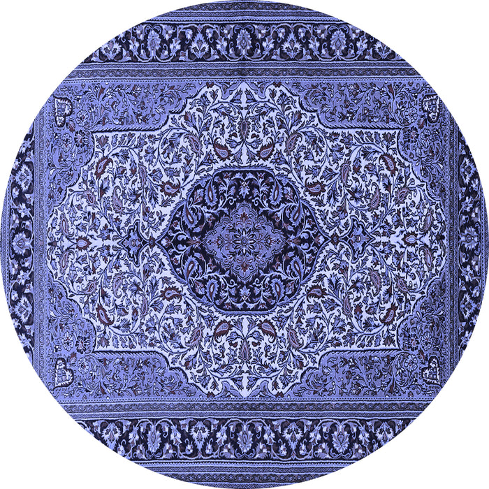 Round Machine Washable Medallion Blue Traditional Rug, wshtr2216blu