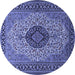 Round Machine Washable Medallion Blue Traditional Rug, wshtr2216blu