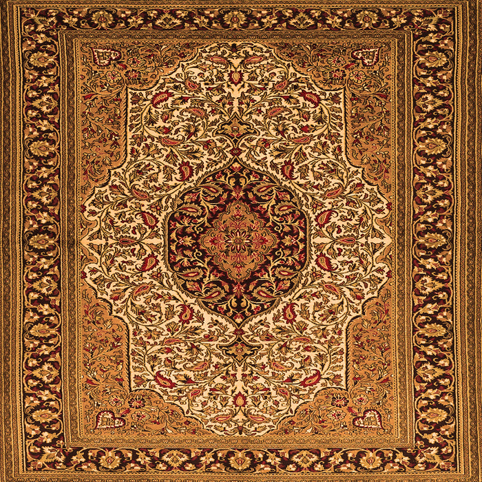 Round Machine Washable Medallion Orange Traditional Area Rugs, wshtr2216org