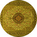 Round Machine Washable Medallion Yellow Traditional Rug, wshtr2216yw