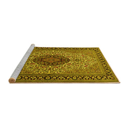 Sideview of Machine Washable Medallion Yellow Traditional Rug, wshtr2216yw