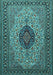 Machine Washable Medallion Light Blue Traditional Rug, wshtr2216lblu