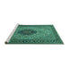 Sideview of Machine Washable Medallion Turquoise Traditional Area Rugs, wshtr2216turq