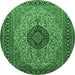 Round Machine Washable Medallion Emerald Green Traditional Area Rugs, wshtr2216emgrn