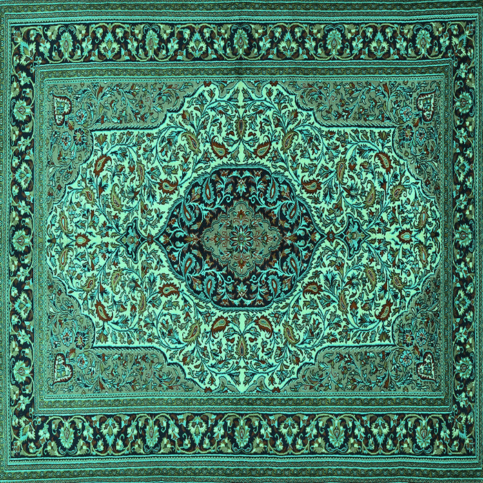 Square Machine Washable Medallion Turquoise Traditional Area Rugs, wshtr2216turq