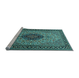 Sideview of Machine Washable Medallion Light Blue Traditional Rug, wshtr2216lblu