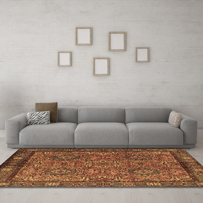 Machine Washable Persian Brown Traditional Rug in a Living Room,, wshtr2217brn