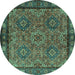 Round Persian Turquoise Traditional Rug, tr2217turq