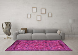 Machine Washable Persian Pink Traditional Rug in a Living Room, wshtr2217pnk