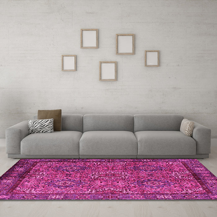Machine Washable Persian Pink Traditional Rug in a Living Room, wshtr2217pnk