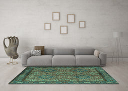 Machine Washable Persian Turquoise Traditional Area Rugs in a Living Room,, wshtr2217turq