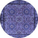 Round Machine Washable Persian Blue Traditional Rug, wshtr2217blu