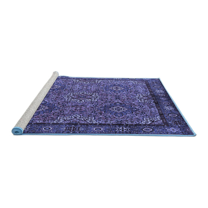 Sideview of Machine Washable Persian Blue Traditional Rug, wshtr2217blu