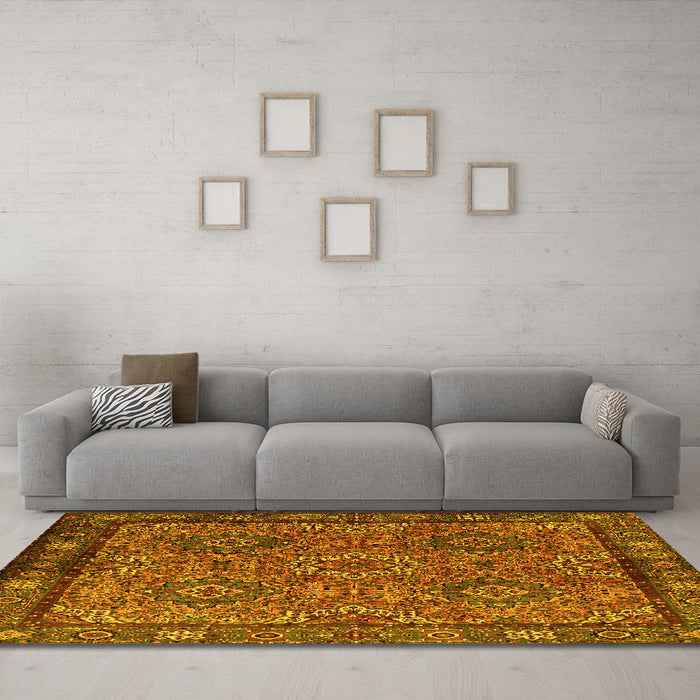 Machine Washable Persian Yellow Traditional Rug in a Living Room, wshtr2217yw