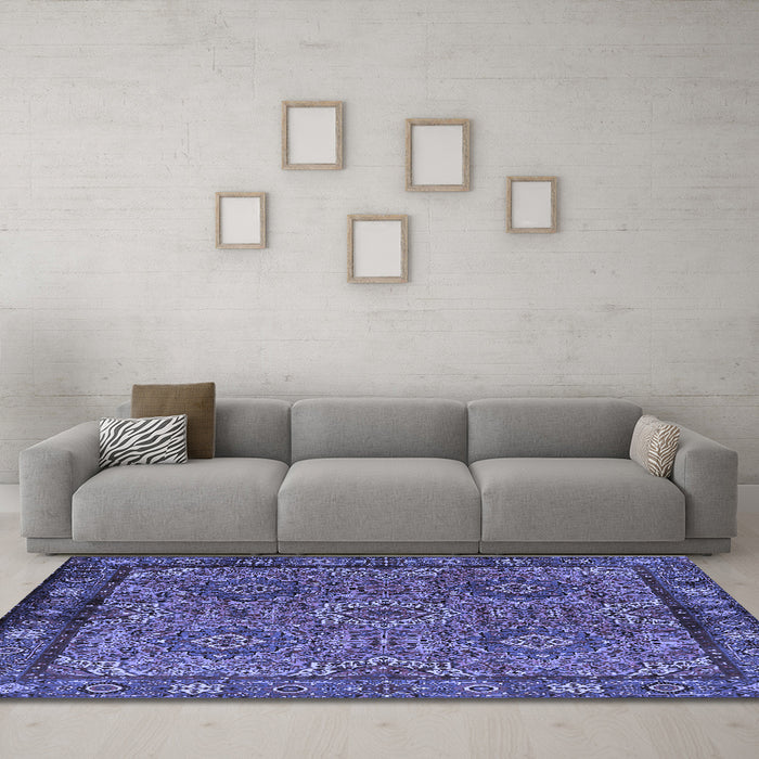 Machine Washable Persian Blue Traditional Rug in a Living Room, wshtr2217blu