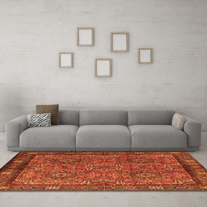 Machine Washable Persian Orange Traditional Area Rugs in a Living Room, wshtr2217org