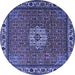 Round Machine Washable Persian Blue Traditional Rug, wshtr2218blu