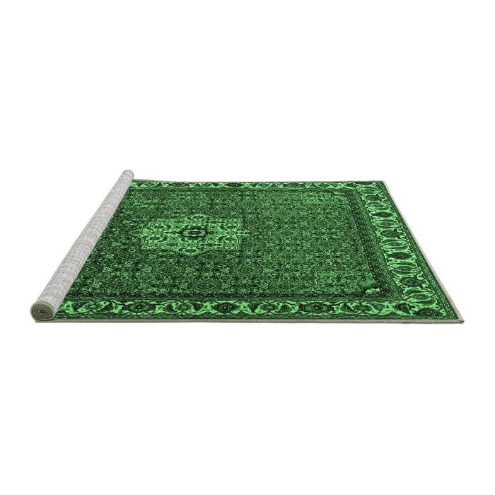 Sideview of Machine Washable Persian Emerald Green Traditional Area Rugs, wshtr2218emgrn