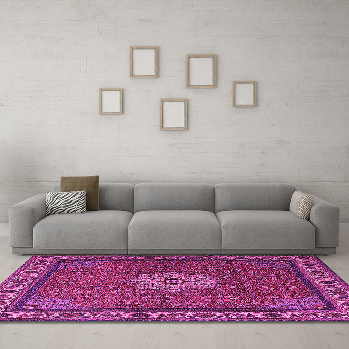 Machine Washable Persian Pink Traditional Rug in a Living Room, wshtr2218pnk