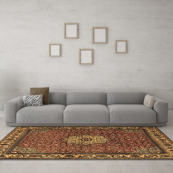 Machine Washable Persian Brown Traditional Rug in a Living Room,, wshtr2218brn