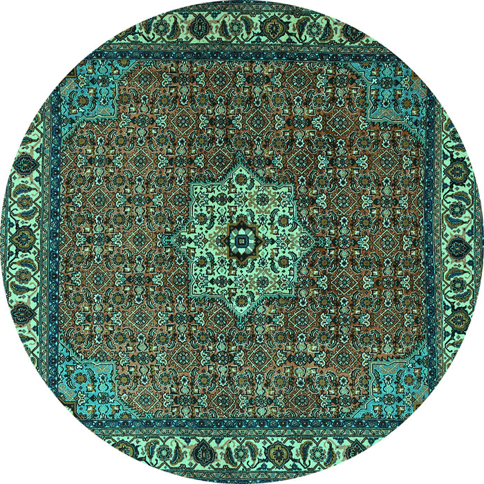 Round Machine Washable Persian Turquoise Traditional Area Rugs, wshtr2218turq