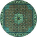 Round Machine Washable Persian Turquoise Traditional Area Rugs, wshtr2218turq