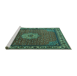 Sideview of Machine Washable Persian Turquoise Traditional Area Rugs, wshtr2218turq