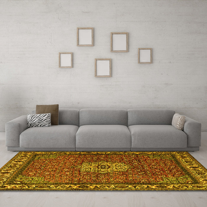 Machine Washable Persian Yellow Traditional Rug in a Living Room, wshtr2218yw