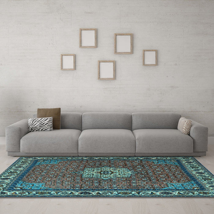 Machine Washable Persian Light Blue Traditional Rug in a Living Room, wshtr2218lblu