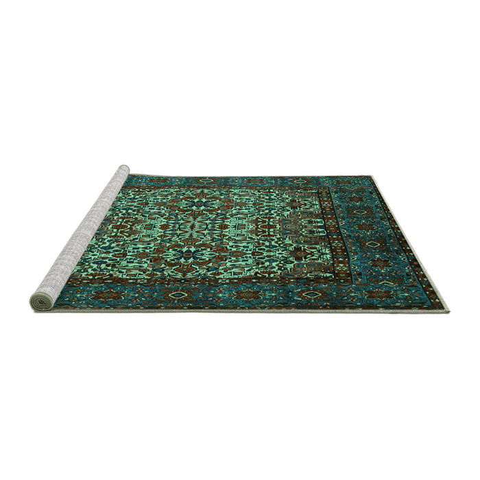 Sideview of Machine Washable Persian Turquoise Traditional Area Rugs, wshtr2219turq