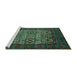 Sideview of Machine Washable Persian Turquoise Traditional Area Rugs, wshtr2219turq