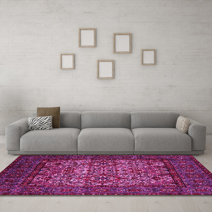 Machine Washable Persian Pink Traditional Rug in a Living Room, wshtr2219pnk