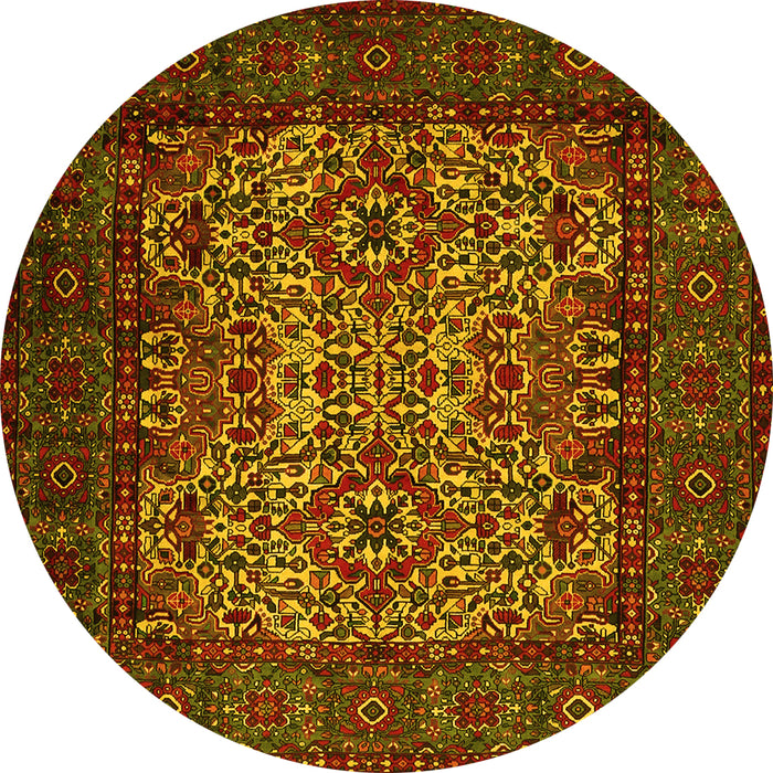 Round Machine Washable Persian Yellow Traditional Rug, wshtr2219yw