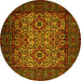 Round Machine Washable Persian Yellow Traditional Rug, wshtr2219yw