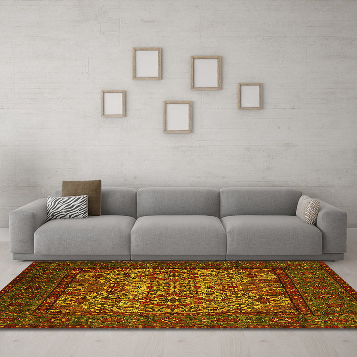Machine Washable Persian Yellow Traditional Rug in a Living Room, wshtr2219yw