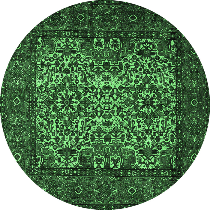 Round Persian Emerald Green Traditional Rug, tr2219emgrn
