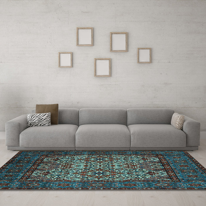 Machine Washable Persian Light Blue Traditional Rug in a Living Room, wshtr2219lblu