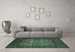 Machine Washable Persian Turquoise Traditional Area Rugs in a Living Room,, wshtr2219turq