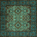 Square Machine Washable Persian Turquoise Traditional Area Rugs, wshtr2219turq