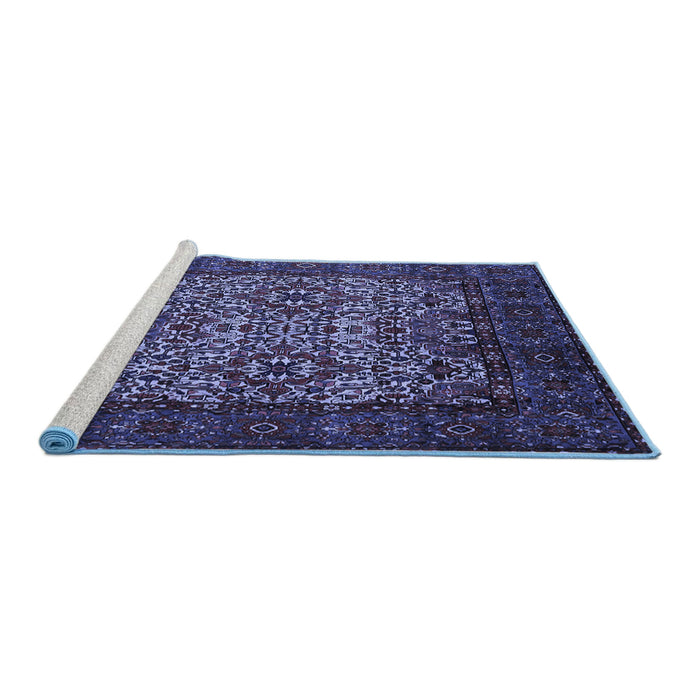 Sideview of Machine Washable Persian Blue Traditional Rug, wshtr2219blu
