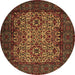 Round Machine Washable Persian Brown Traditional Rug, wshtr2219brn