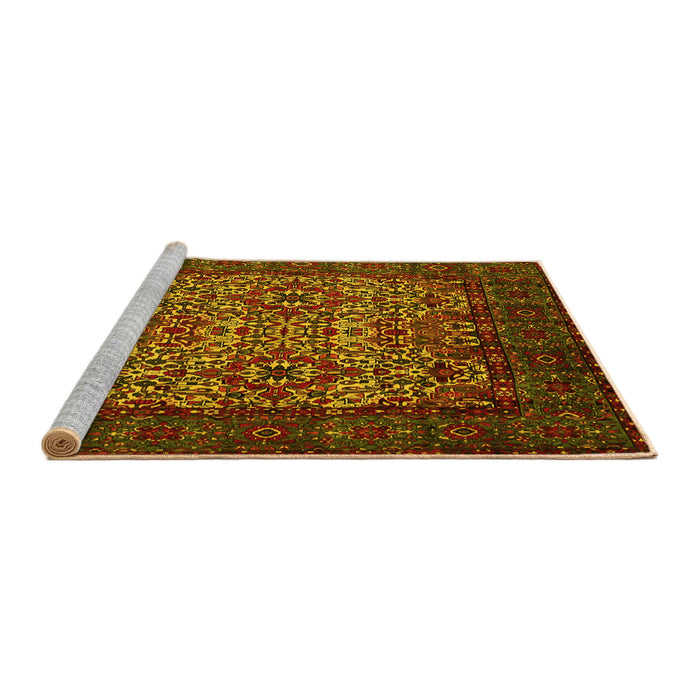 Sideview of Machine Washable Persian Yellow Traditional Rug, wshtr2219yw