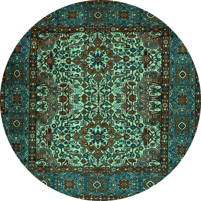 Round Machine Washable Persian Turquoise Traditional Area Rugs, wshtr2219turq