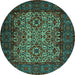 Round Machine Washable Persian Turquoise Traditional Area Rugs, wshtr2219turq