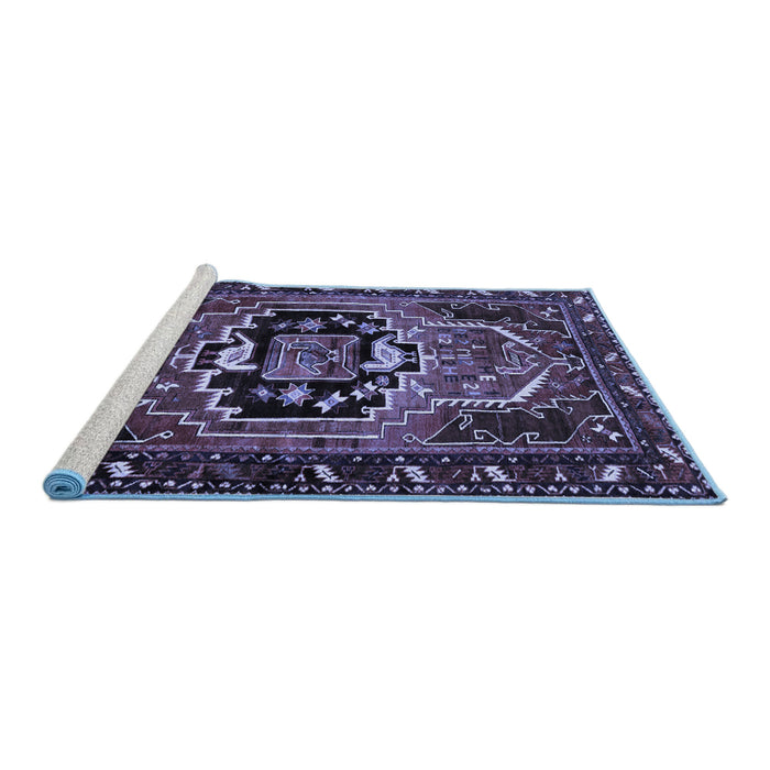 Sideview of Machine Washable Persian Blue Traditional Rug, wshtr221blu