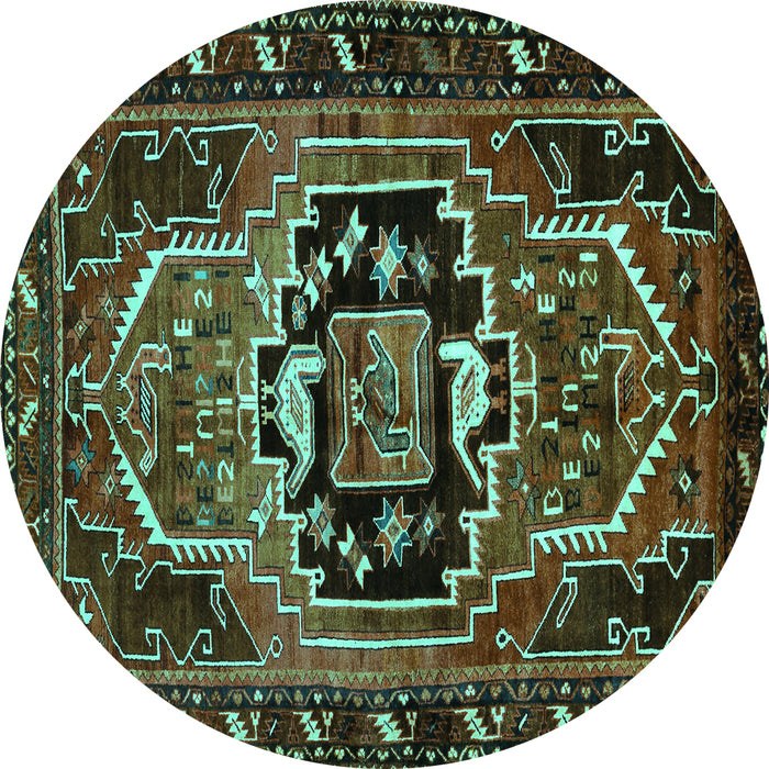 Round Persian Turquoise Traditional Rug, tr221turq