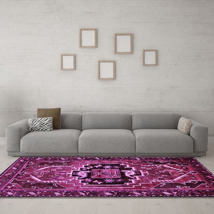 Machine Washable Persian Purple Traditional Area Rugs in a Living Room, wshtr221pur
